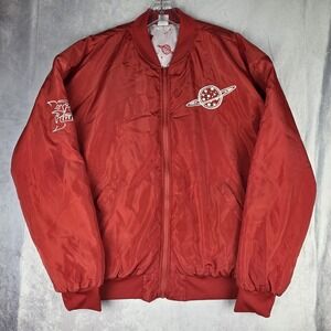Disney Toy Story Pizza Planet Jacket Adult XL Red Full Zip Bomber Satin